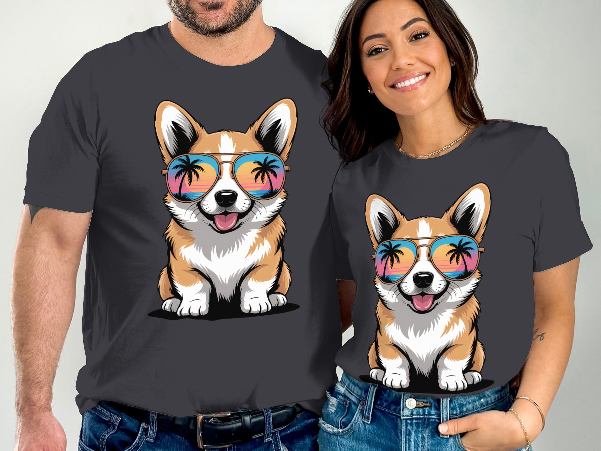 Cool Corgi T-Shirt, Dog with Sunglasses, Beach Sunset Reflection, Cute Puppy Tee, Summer Vibes Apparel, Dog Lover Gift