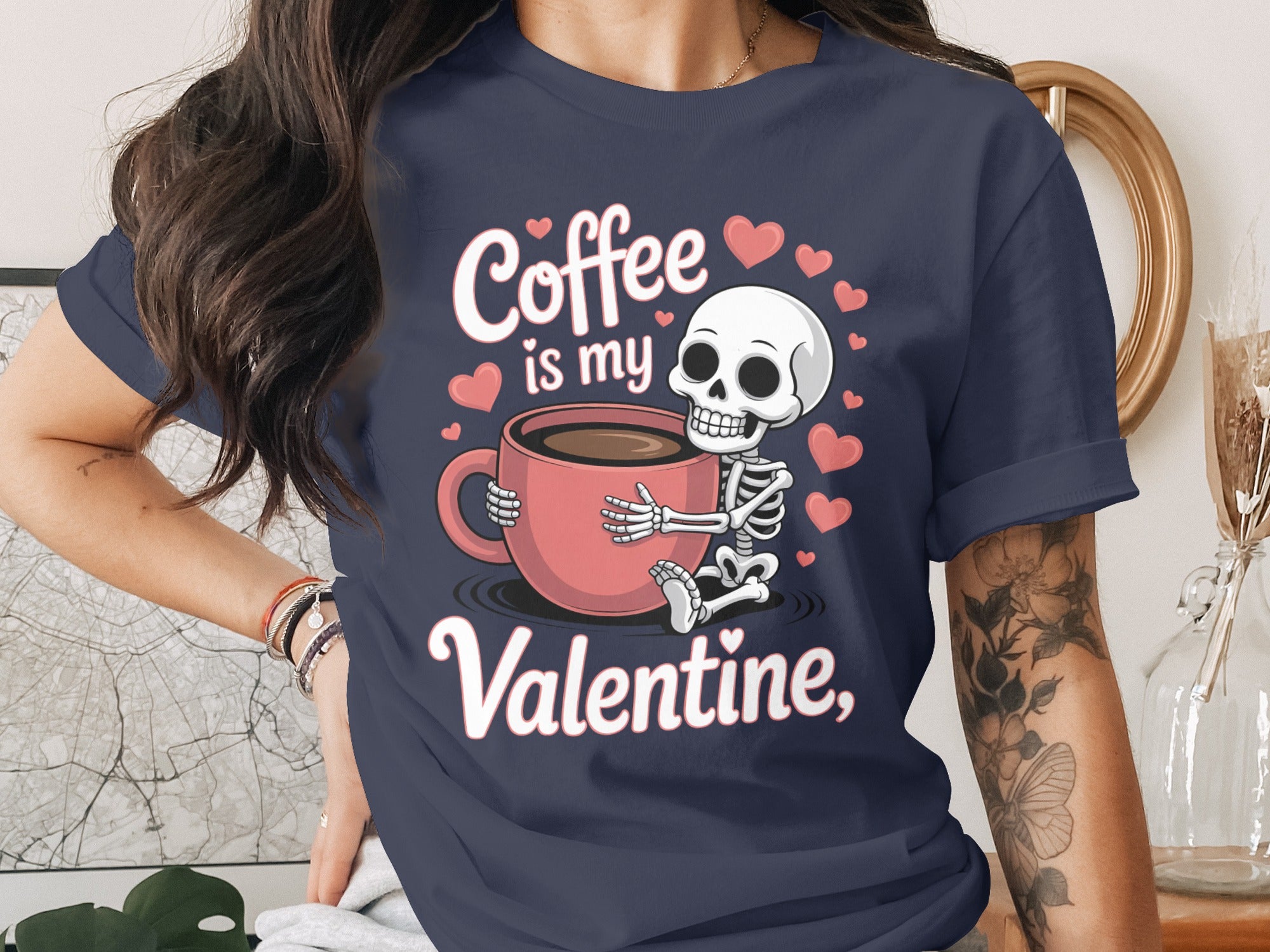 Coffee is My Valentine T-Shirt, Funny Valentine Shirt, Coffee Lover Tee, Skeleton Shirt, Heart T-Shirt, Valentines Day Gift for Her Him