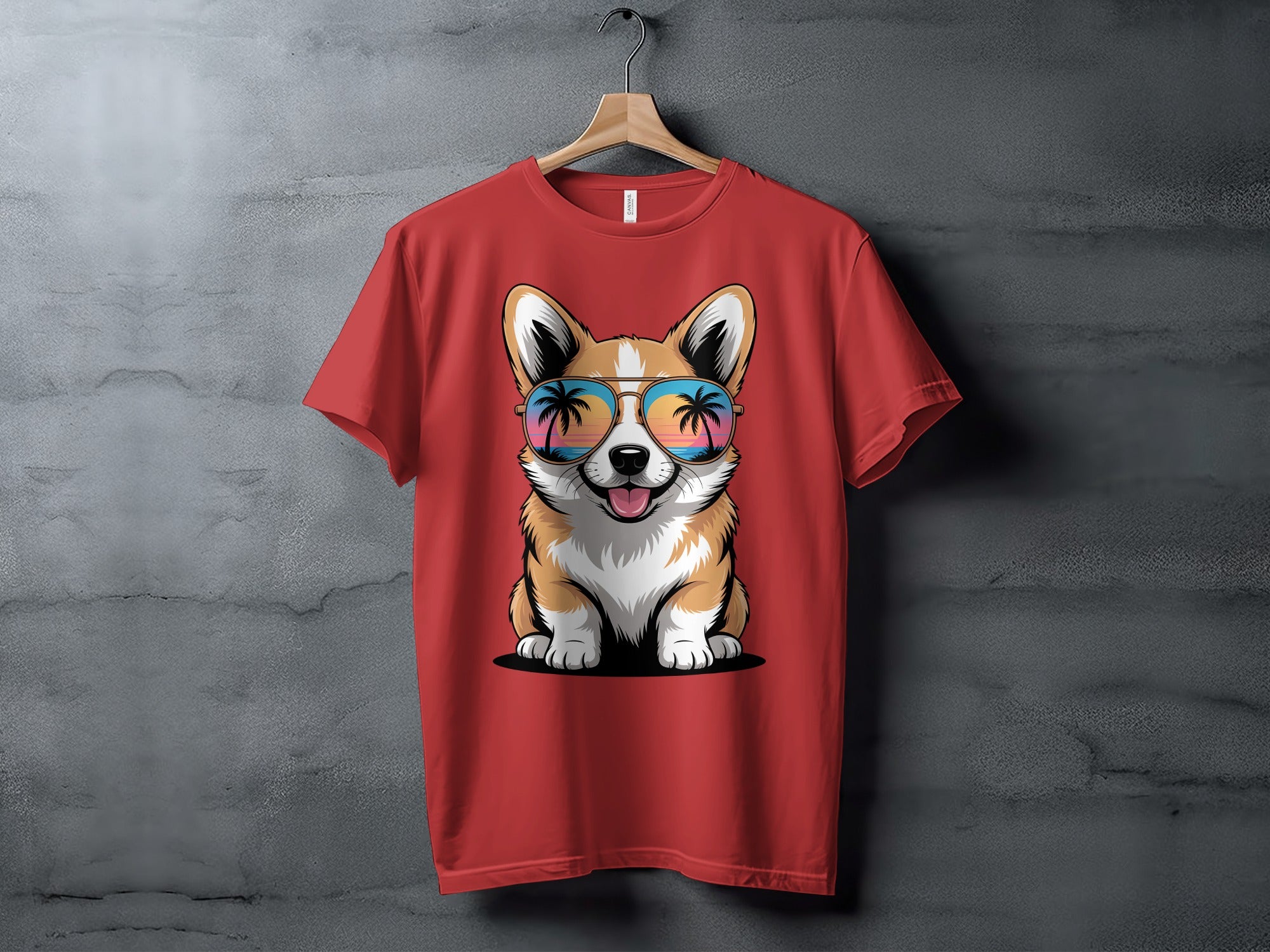Cool Corgi T-Shirt, Dog with Sunglasses, Beach Sunset Reflection, Cute Puppy Tee, Summer Vibes Apparel, Dog Lover Gift