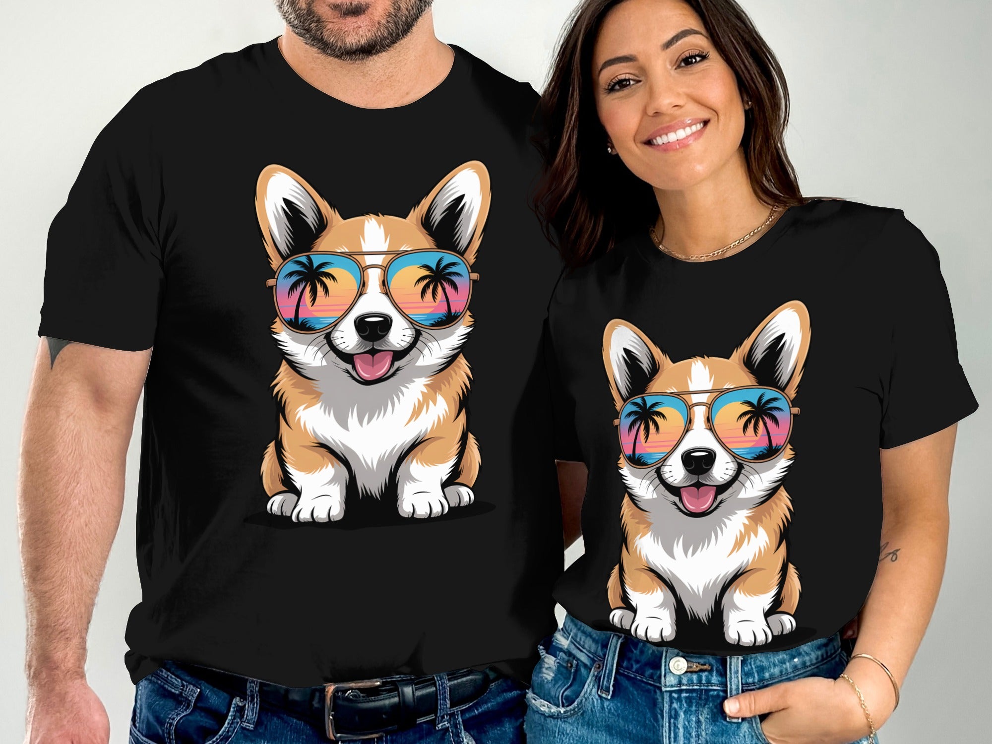 Cool Corgi T-Shirt, Dog with Sunglasses, Beach Sunset Reflection, Cute Puppy Tee, Summer Vibes Apparel, Dog Lover Gift