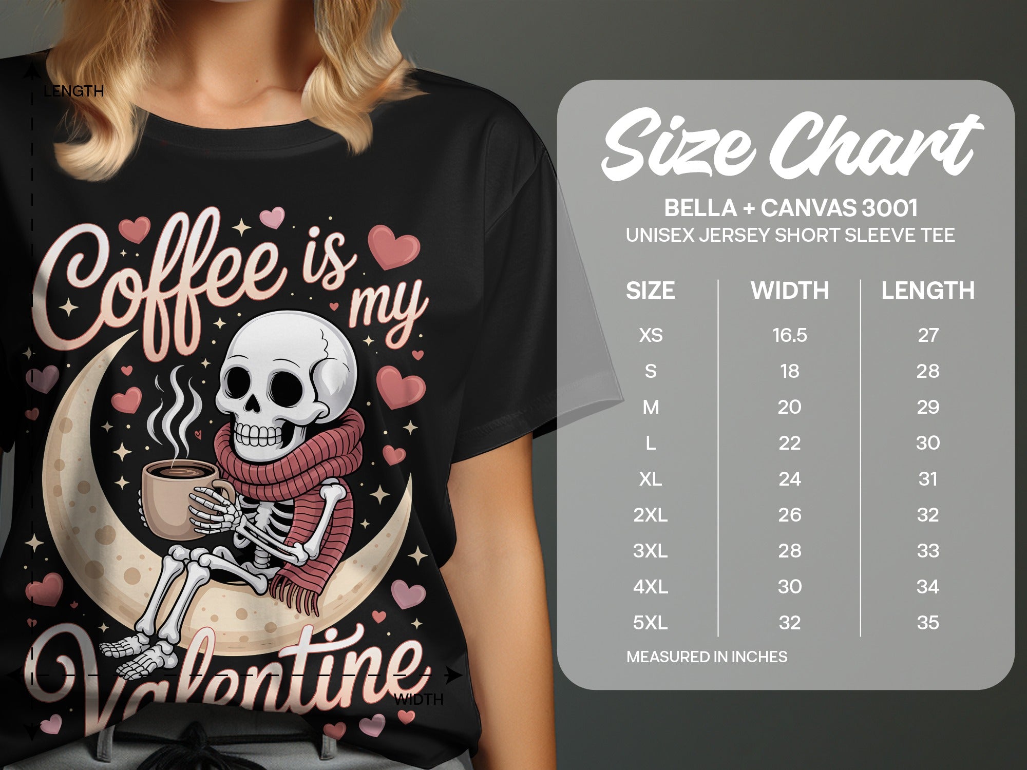Coffee Is My Valentine T-Shirt, Skeleton Lover Gift, Moon Hearts Tee, Funny Valentine's Shirt, Skeleton Coffee Valentines Day Top
