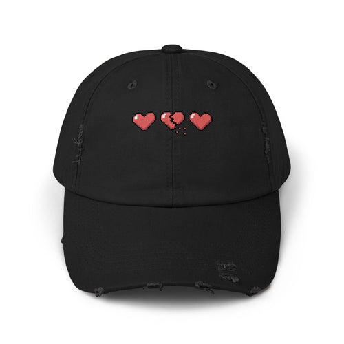 Pixelated Hearts Embroidered Design Black Hat