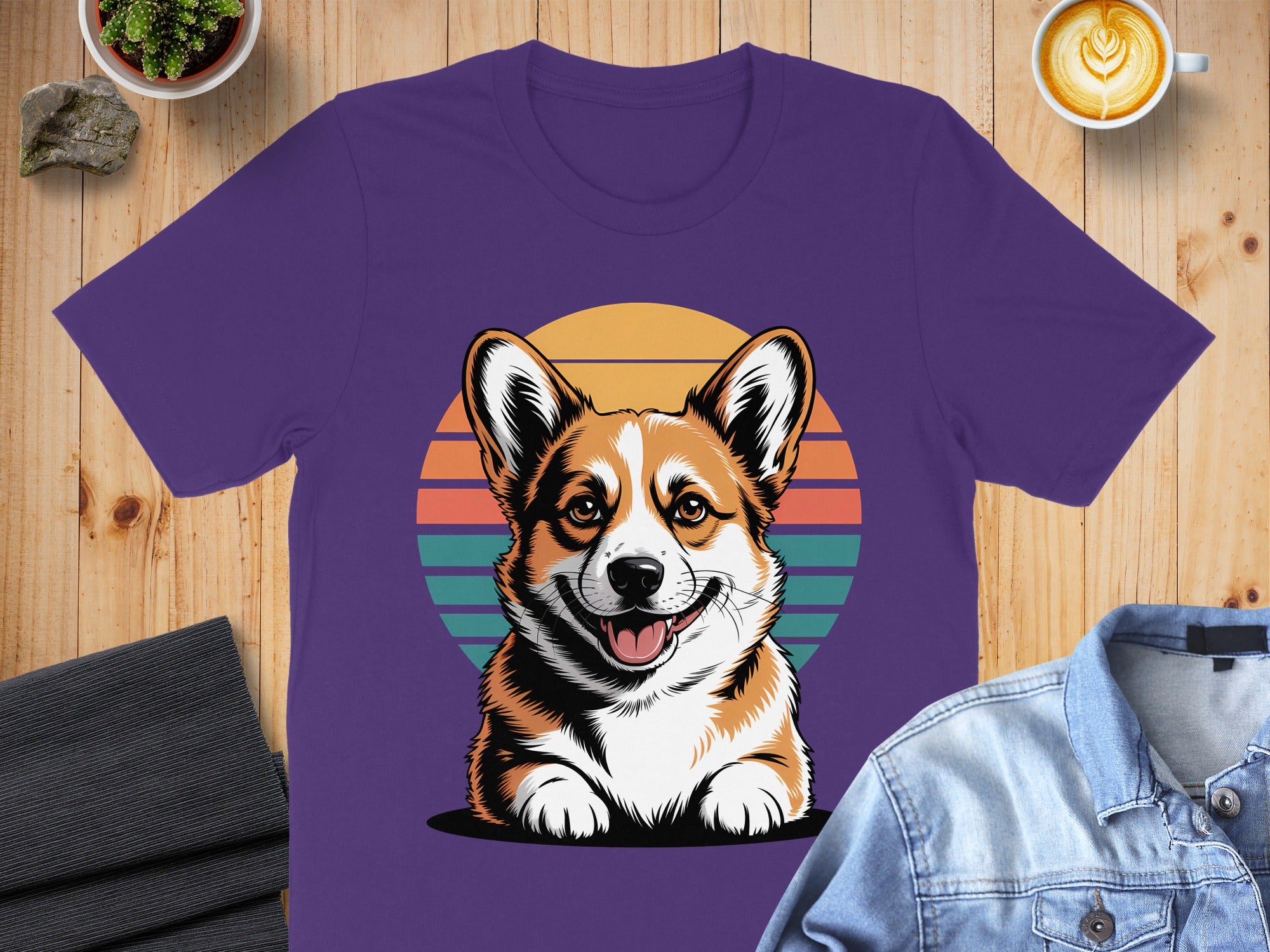 Cute Corgi Dog T-Shirt, Retro Sunset Design, Dog Lover Tee, Unique Graphic Tee, Funny Dog T Shirt, Trendy TShirt, Dog Breed Tee, Pet TShirt