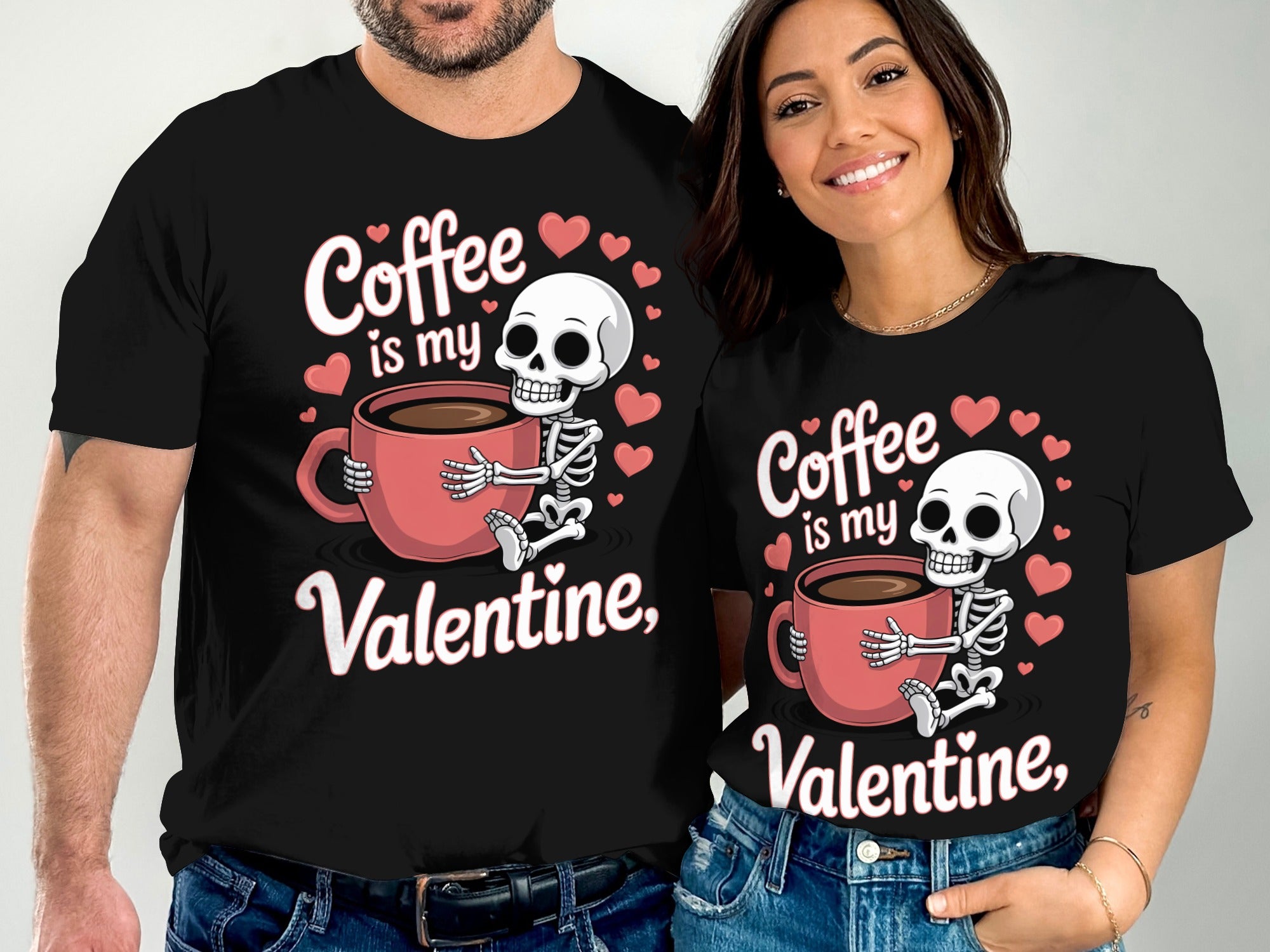 Coffee is My Valentine T-Shirt, Funny Valentine Shirt, Coffee Lover Tee, Skeleton Shirt, Heart T-Shirt, Valentines Day Gift for Her Him
