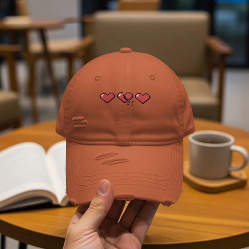 Pixel Art Broken Heart and Hearts Design Cap