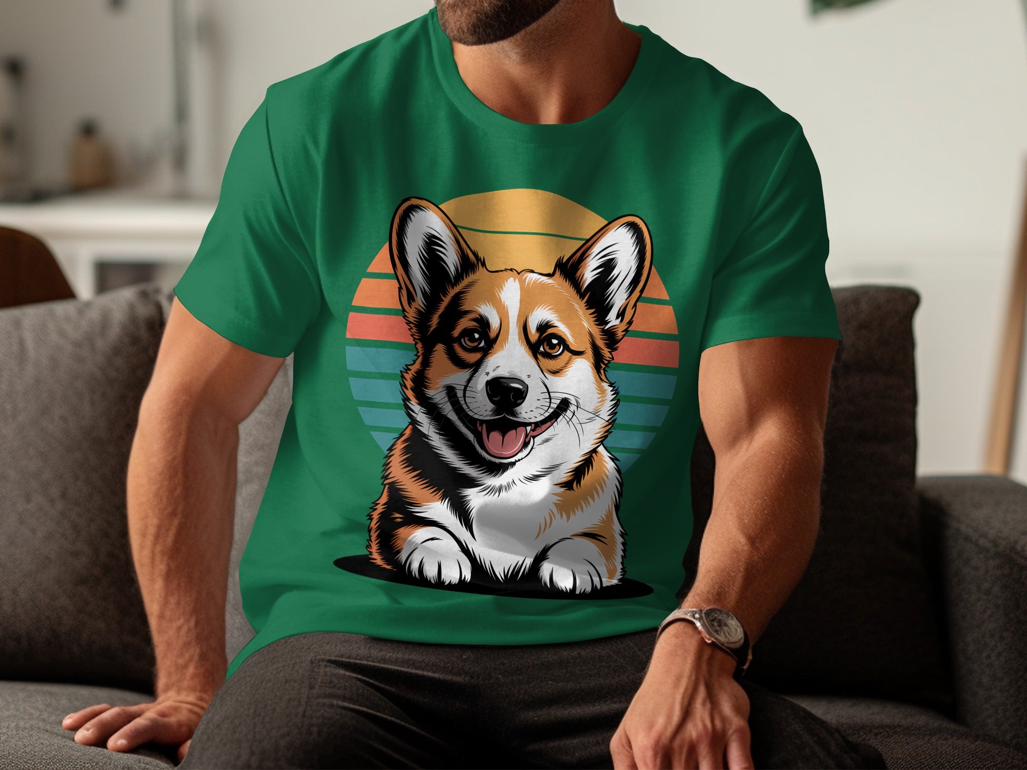 Cute Corgi Dog T-Shirt, Retro Sunset Design, Dog Lover Tee, Unique Graphic Tee, Funny Dog T Shirt, Trendy TShirt, Dog Breed Tee, Pet TShirt