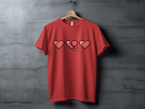 Pixelated Broken Heart Design Red T-shirt Product