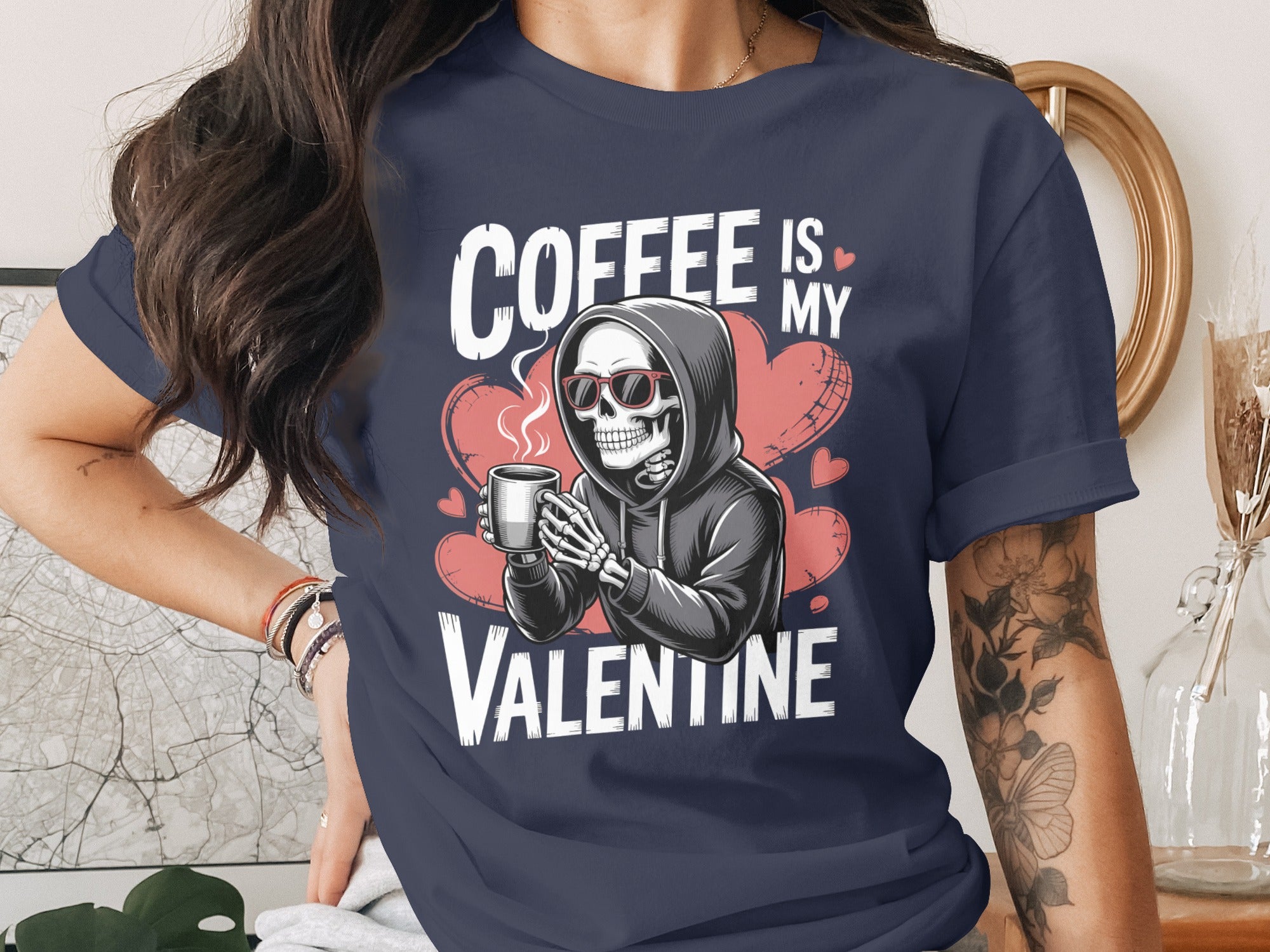 Coffee Is My Valentine T-Shirt, Funny Skeleton T Shirt, Valentine's Day Shirt, Valentines Gift For Coffee Lover, Unique Gift T-Shirt