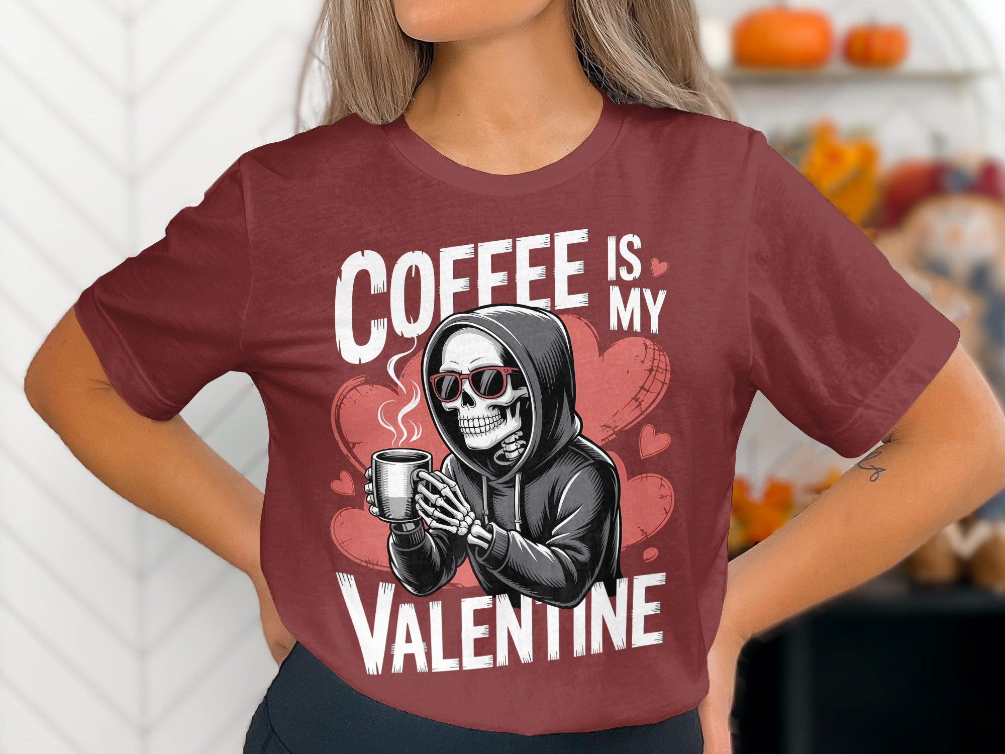 Coffee Is My Valentine T-Shirt, Funny Skeleton T Shirt, Valentine's Day Shirt, Valentines Gift For Coffee Lover, Unique Gift T-Shirt