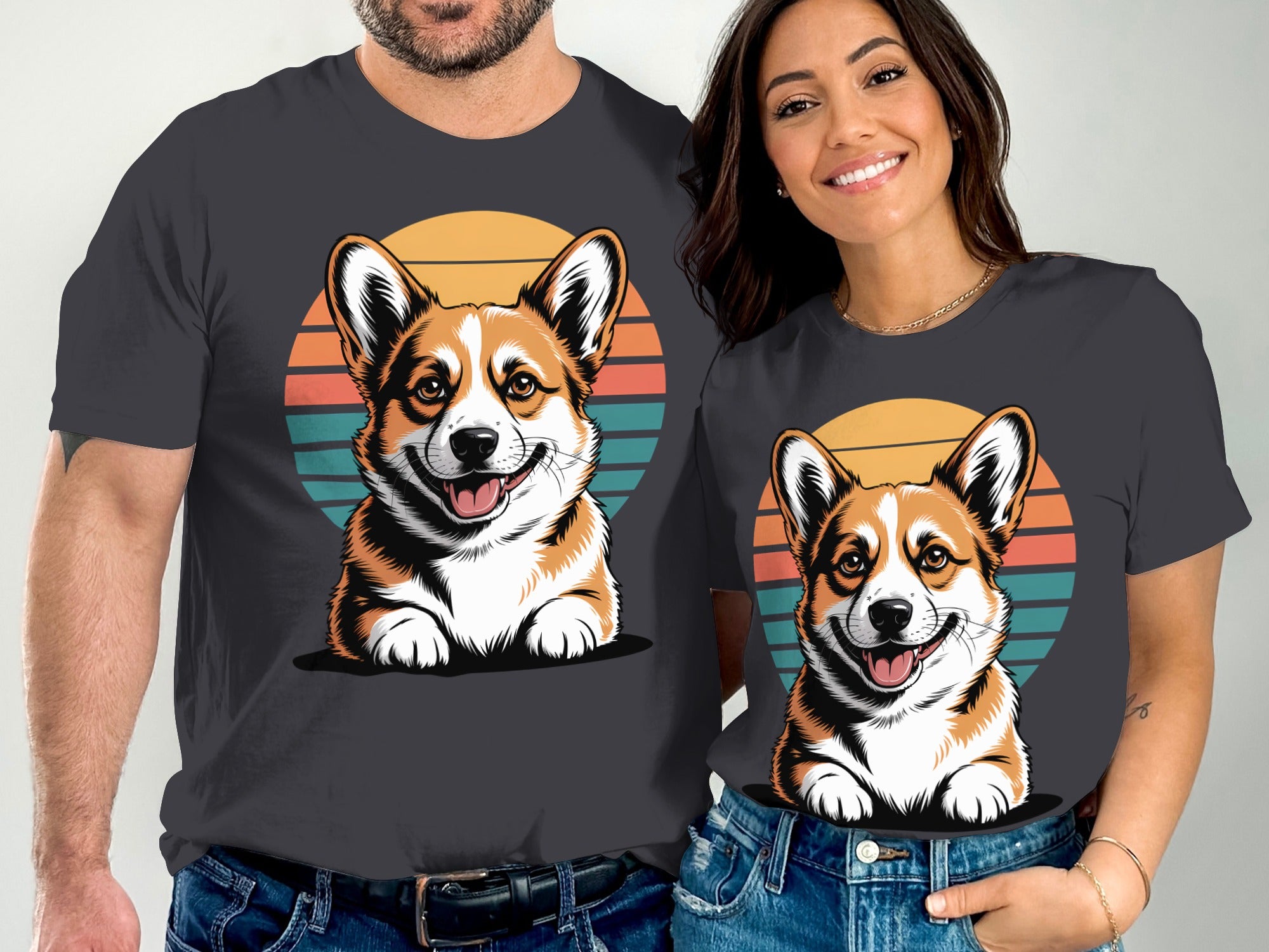 Cute Corgi Dog T-Shirt, Retro Sunset Design, Dog Lover Tee, Unique Graphic Tee, Funny Dog T Shirt, Trendy TShirt, Dog Breed Tee, Pet TShirt