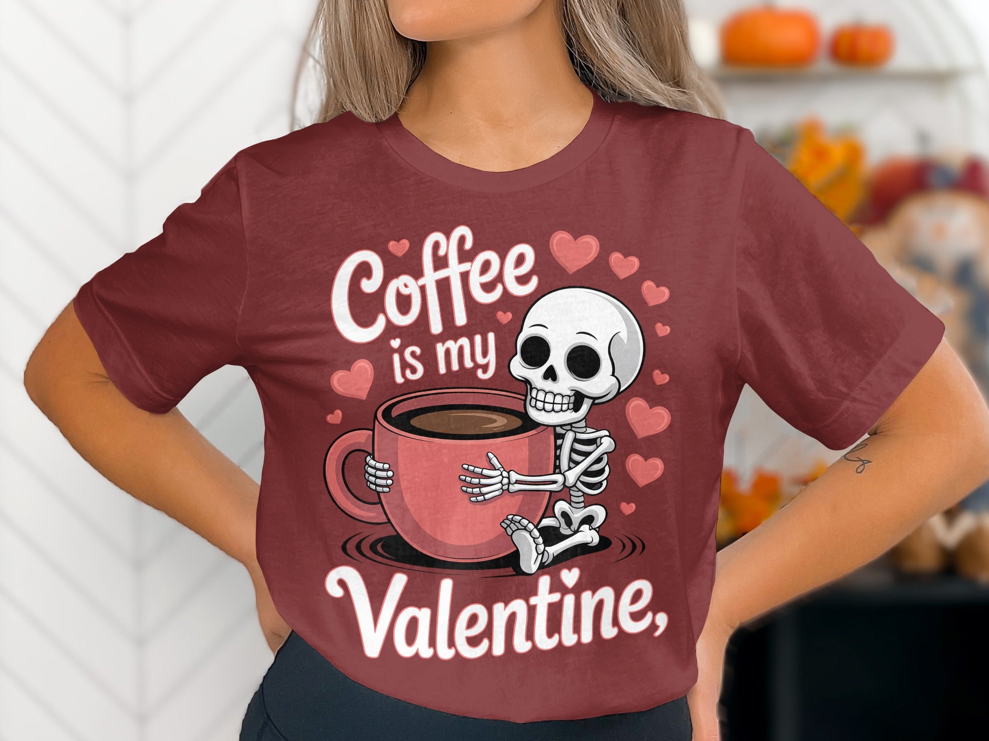Coffee is My Valentine T-Shirt, Funny Valentine Shirt, Coffee Lover Tee, Skeleton Shirt, Heart T-Shirt, Valentines Day Gift for Her Him