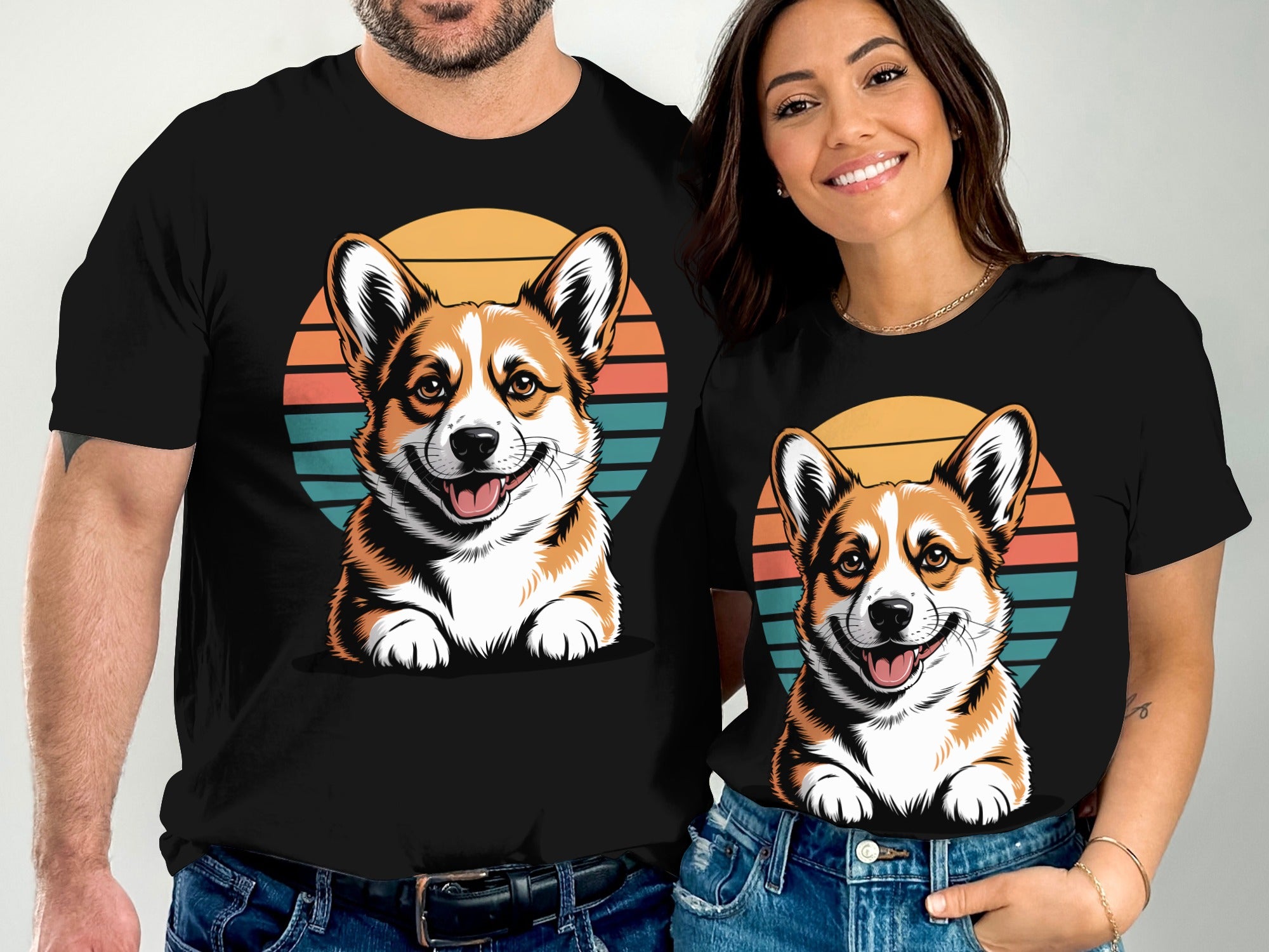 Cute Corgi Dog T-Shirt, Retro Sunset Design, Dog Lover Tee, Unique Graphic Tee, Funny Dog T Shirt, Trendy TShirt, Dog Breed Tee, Pet TShirt