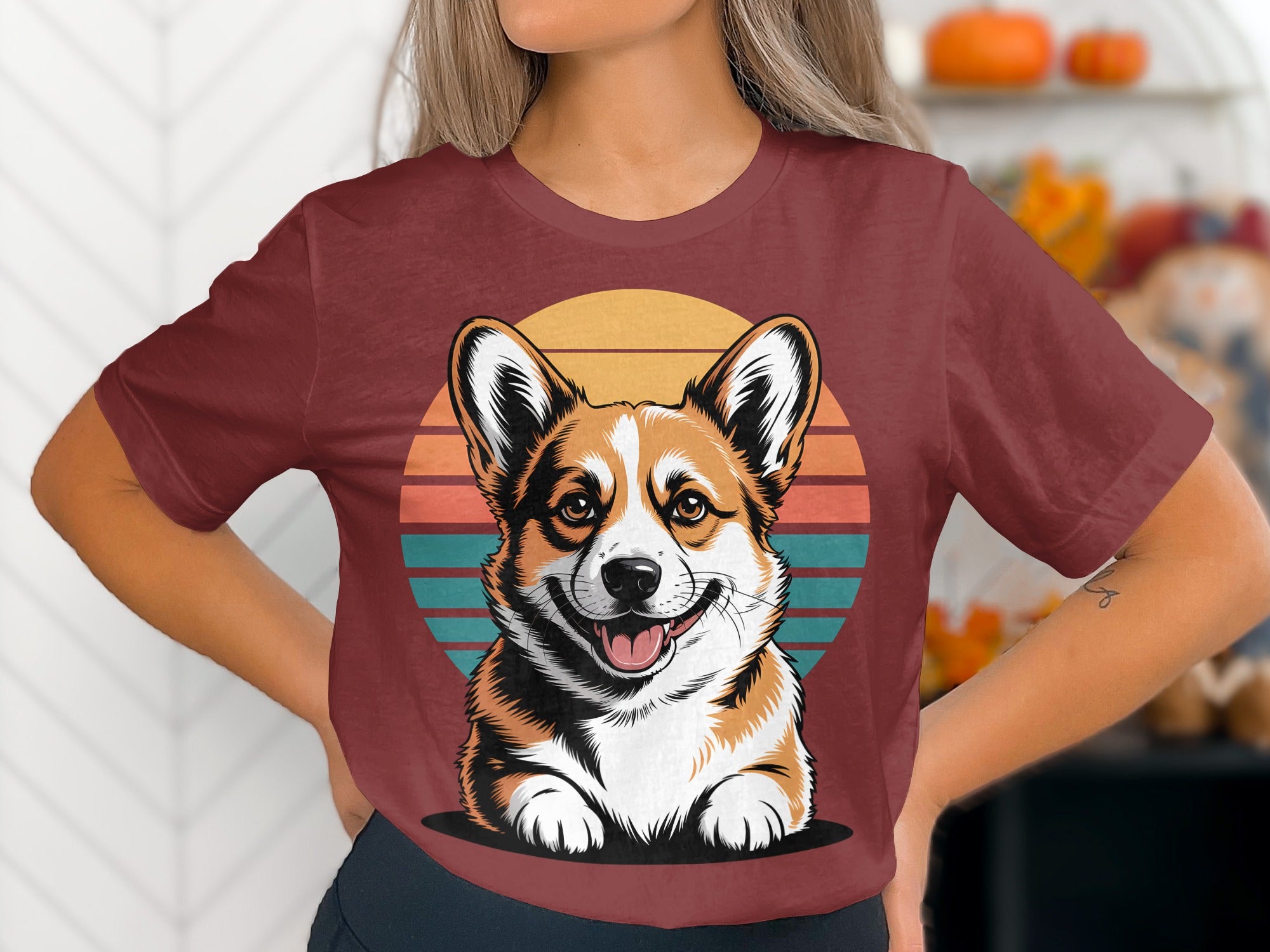 Cute Corgi Dog T-Shirt, Retro Sunset Design, Dog Lover Tee, Unique Graphic Tee, Funny Dog T Shirt, Trendy TShirt, Dog Breed Tee, Pet TShirt