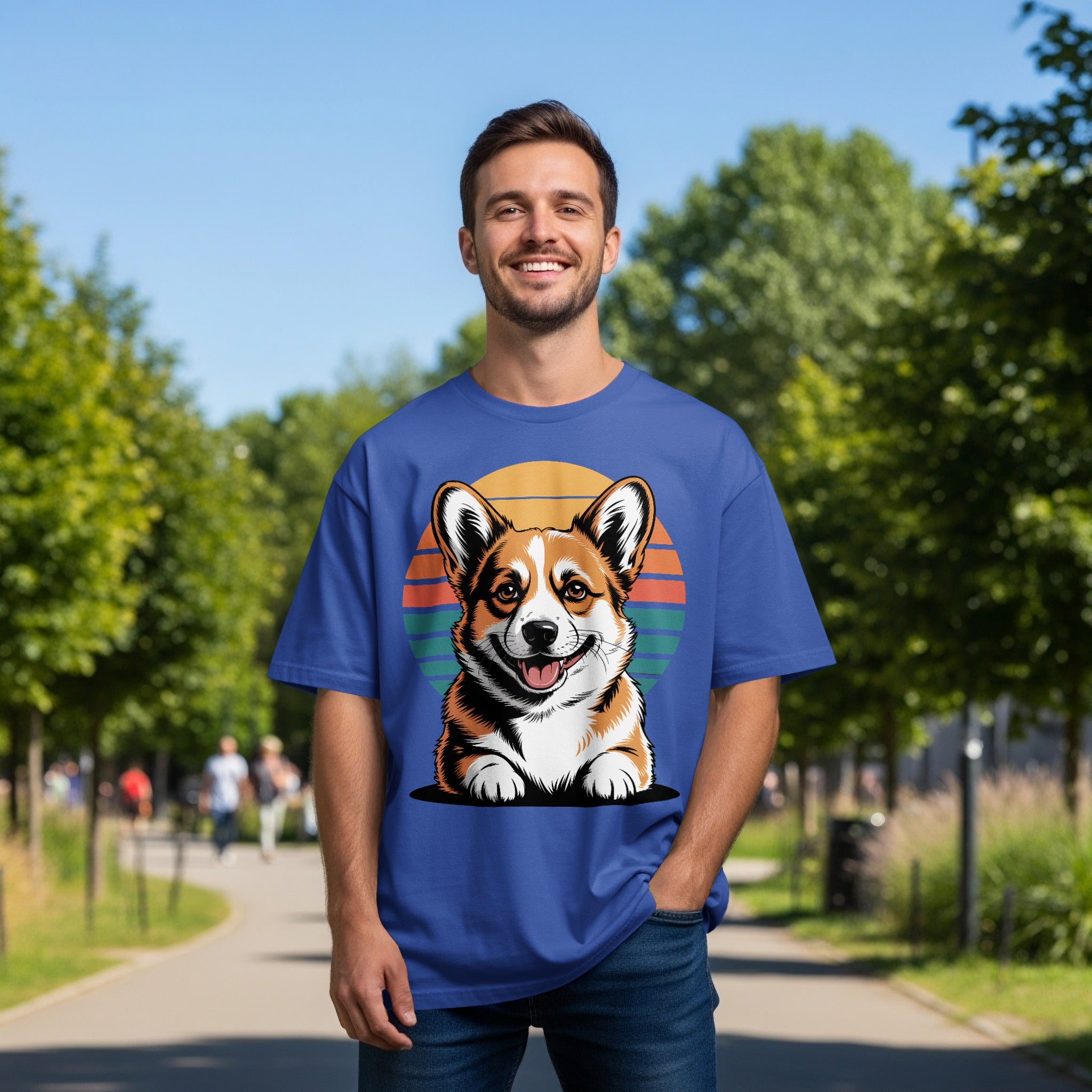 Cute Corgi Dog T-Shirt, Retro Sunset Design, Dog Lover Tee, Unique Graphic Tee, Funny Dog T Shirt, Trendy TShirt, Dog Breed Tee, Pet TShirt