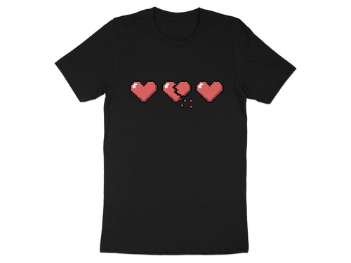 Three Pixelated Hearts Black Graphic T-Shirt
