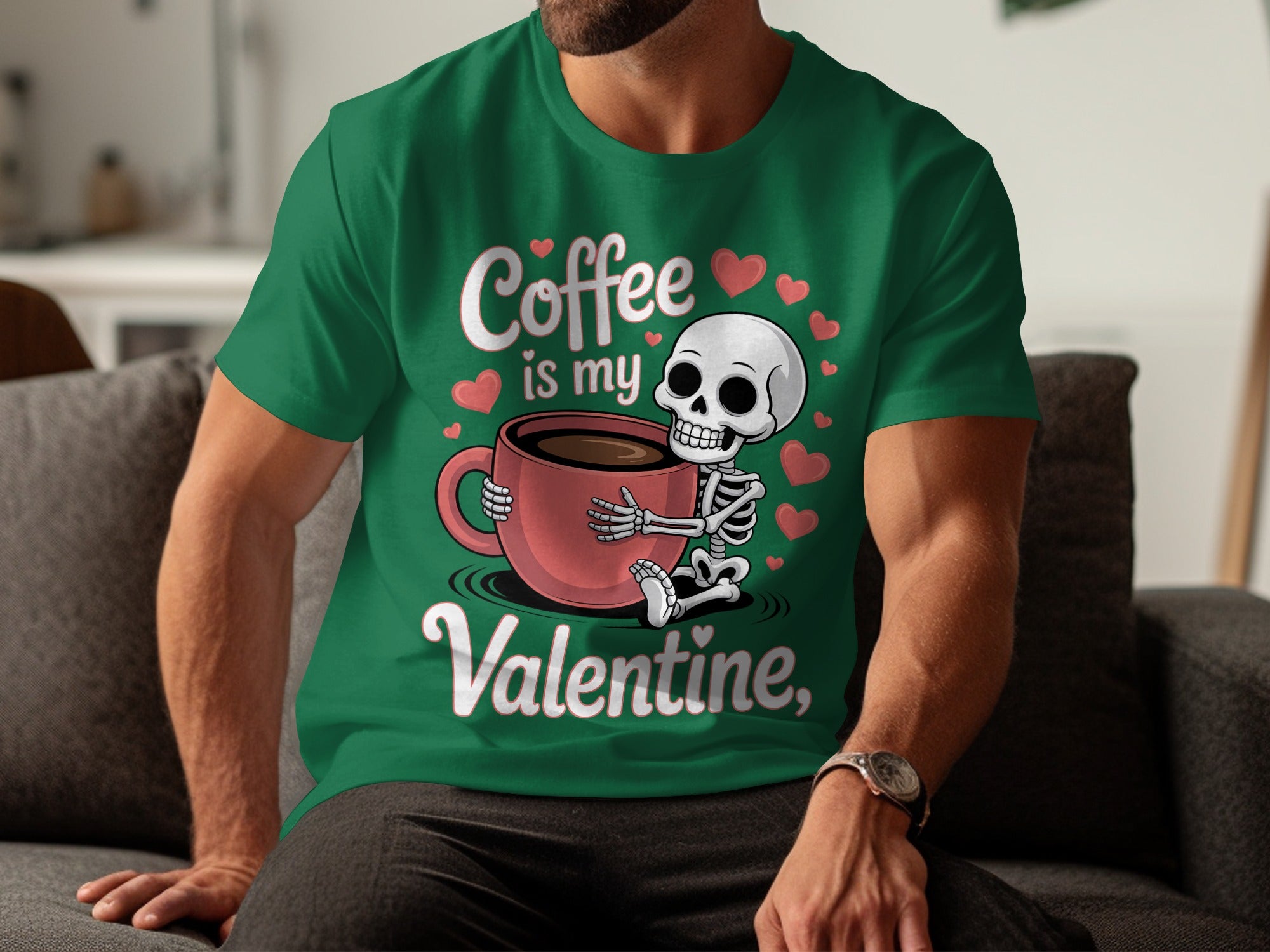 Coffee is My Valentine T-Shirt, Funny Valentine Shirt, Coffee Lover Tee, Skeleton Shirt, Heart T-Shirt, Valentines Day Gift for Her Him